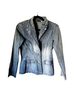 Denim Blazer Jacket For Women Small Size By Monteau Long Sleeve Button-Up Casual